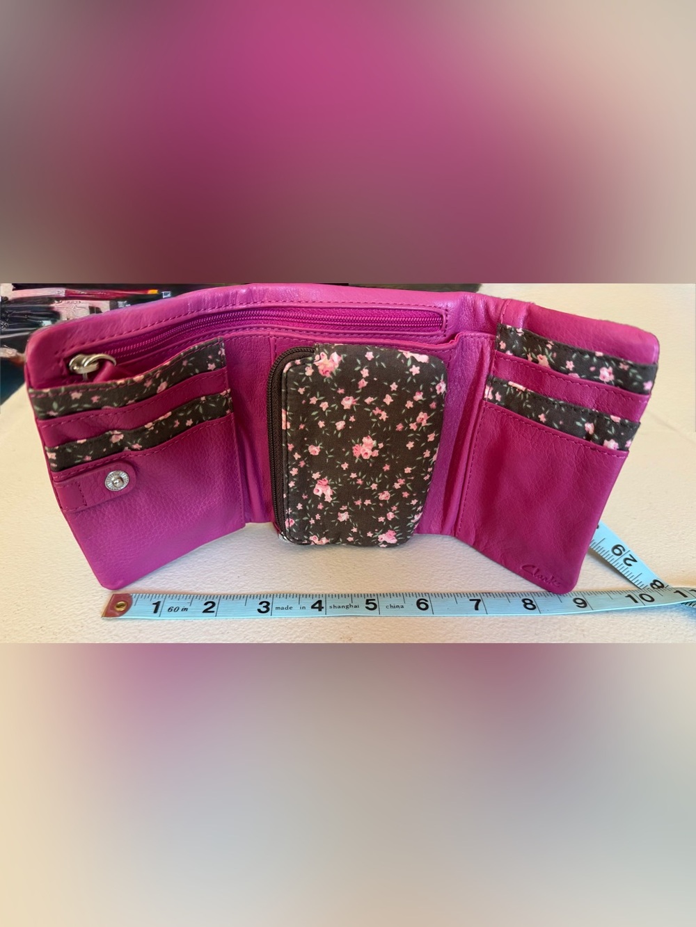 Clarks Fuchsia Floral Trifold Phone Wallet